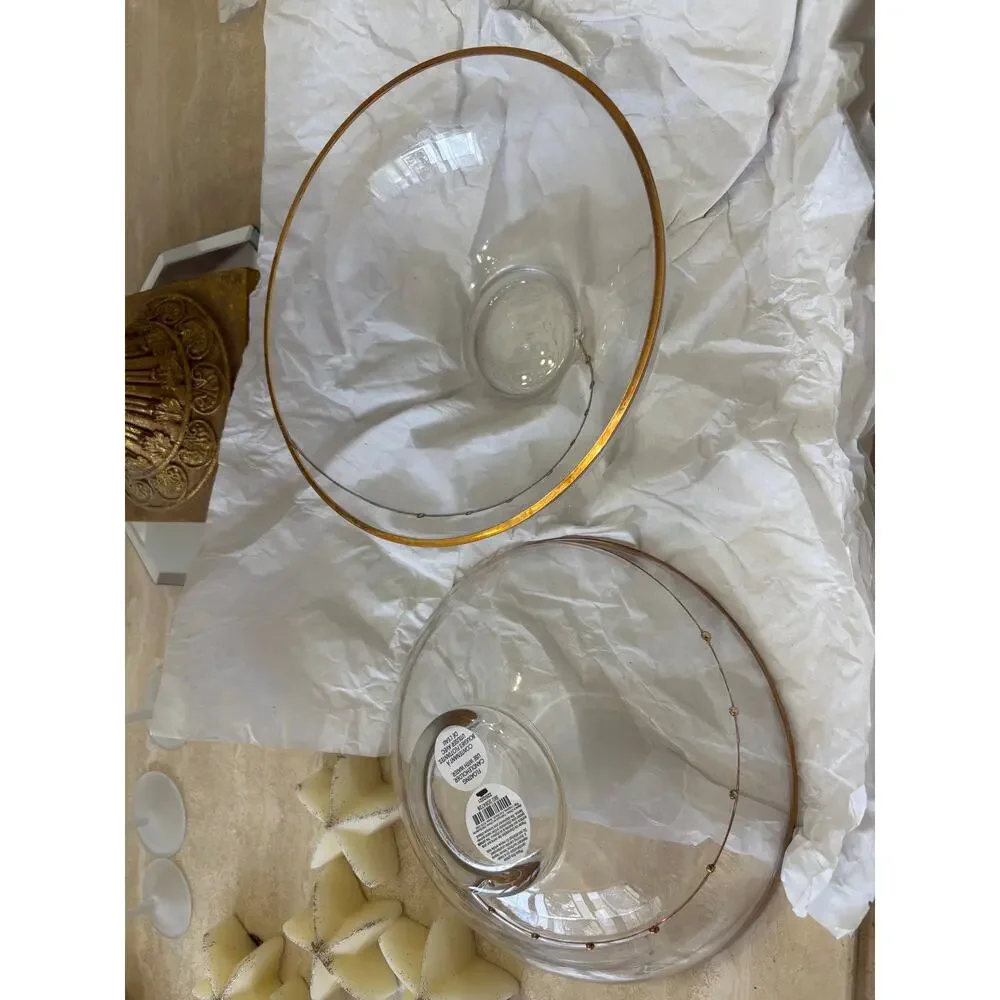Pier 1 Gold Rim Glass Bowl Serving Floating Candles 9